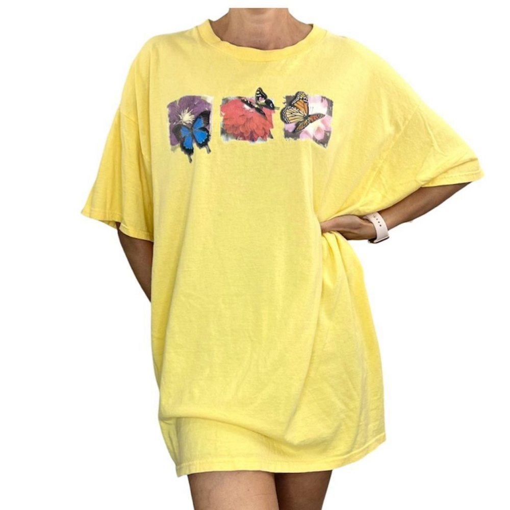 Vintage 90s Delta Pro Weight yellow butterfly print t shirt XXL